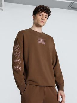 Puma - x TEENAGE MUTANT NINJA TURTLES Men Brown Relaxed Fit Graphic Crew-Neck Sweatshirt