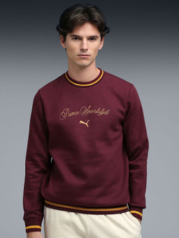 Puma - WARDROBE Essentials Men Maroon Crew Neck Sweatshirt