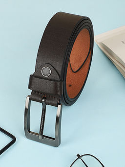 KASTNER - Men Textured Formal Leather Belt - Brown