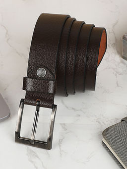 KASTNER - Men Textured Formal Leather Belt - Brown