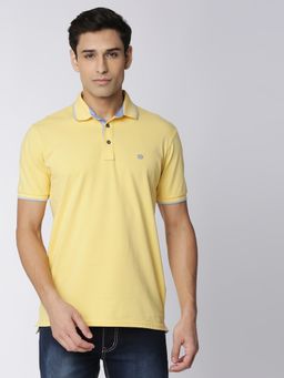 Dragon Hill - Custard Yellow Pique Lycra Polo T-shirt With A Tipping Collar
