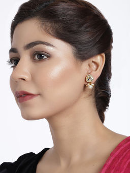 Accessher - Gold Plated Triangle Shaped Vilandi Kundan Stud Earrings For Women And Girls