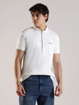 Calvin Klein - White Cotton Half Sleeves Collar Neck Solid Polo T-Shirt