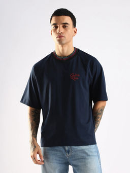 Calvin Klein - Navy Blue Cotton Half Sleeves Crew Neck Solid T-Shirt