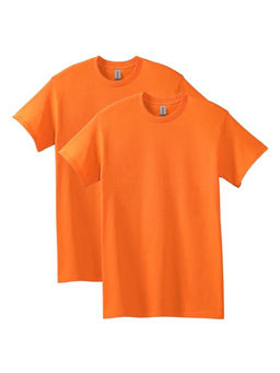 Gildan - Orange Cotton Half Sleeves Crew Neck Solid T-Shirt (Pack of 2)