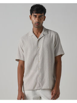 Mufti - Off White Polyester Blend Half Sleeves Collar Neck Stripes Shirt