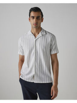 Mufti - White Polyester Blend Half Sleeves Collar Neck Stripes Shirt