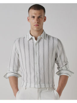 Mufti - White Polyester Blend Full Sleeves Collar Neck Stripes Shirt