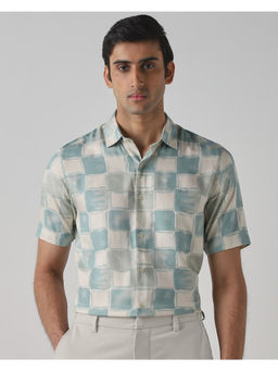 Mufti - Green Viscose Half Sleeves Collar Neck Checks Shirt