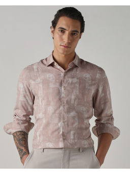 Mufti - Pink Viscose Full Sleeves Collar Neck Printed Shirt
