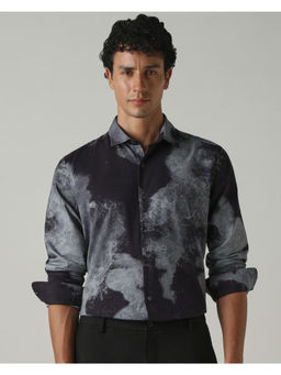 Mufti - Charcoal Cotton Blend Full Sleeves Collar Neck Ombre Shirt