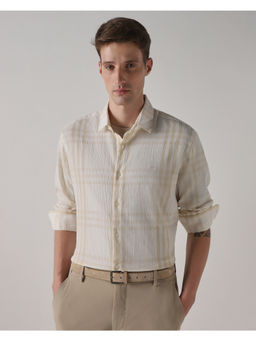 Mufti - Beige Cotton Full Sleeves Collar Neck Checks Shirt