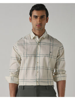 Mufti - Off White Cotton Full Sleeves Collar Neck Checks Shirt