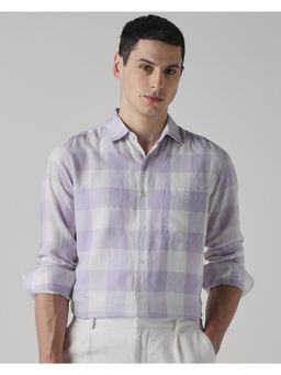 Mufti - Lavender Linen Blend Full Sleeves Collar Neck Checks Shirt