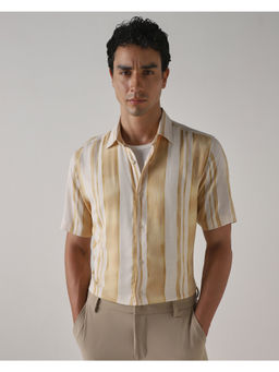 Mufti - Yellow Viscose Half Sleeves Collar Neck Stripes Shirt