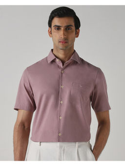 Mufti - Mauve Cotton Linen Half Sleeves Collar Neck Solid Shirt