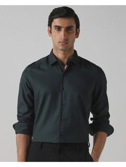 Mufti - Green Cotton Full Sleeves Collar Neck Self Design Shirt