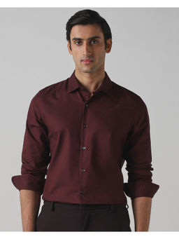 Mufti - Maroon Cotton Full Sleeves Collar Neck Self Design Shirt