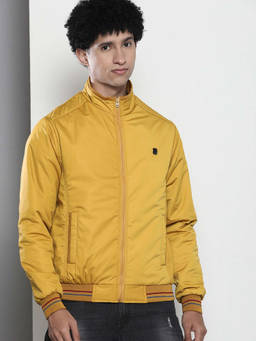 The Indian Garage Co - Men Mustard Slim Fit Solid High Neck Collar Full Sleeves Jacket