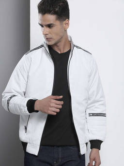 The Indian Garage Co - Men White Slim Fit Solid High Neck Collar Full Sleeves Jacket