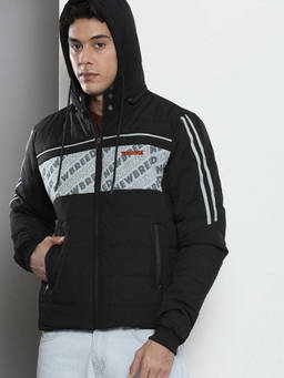 The Indian Garage Co - Men Black Slim Fit Solid High Neck with Hood Full Sleeves Jacket