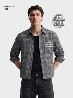 The Indian Garage Co - Men Grey Relaxed Fit Checked Spread Collar Full Sleeves Shacket