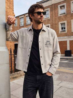 The Indian Garage Co - Men Cream Relaxed Fit Checked Spread Collar Full Sleeves Shacket
