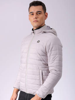 The Indian Garage Co - Men Grey Slim Fit Solid Hooded Full Sleeves Jacket