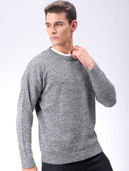 The Indian Garage Co - Men Grey Oversized Solid Crew Neck Full Sleeves Sweater