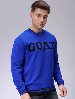 The Indian Garage Co - Men Blue Relaxed Fit Typographic Printed Crew Neck Full Sleeves Sweater