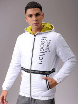 The Indian Garage Co - Men White Slim Fit Hooded Full Sleeves Jacket