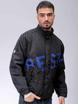 The Indian Garage Co - Men Black Slim Fit Graphic Printed High Neck Full Sleeves Jacket