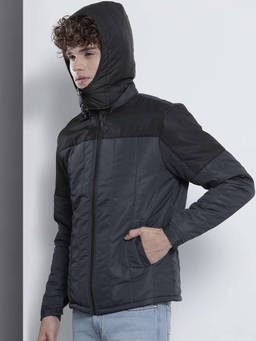 The Indian Garage Co - Men Navy Blue Slim Fit Detachable Hood Full Sleeves Jacket