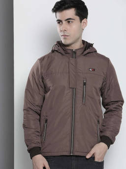 The Indian Garage Co - Men Brown Slim Fit Solid Hooded Full Sleeves Jacket