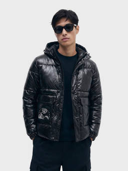The Indian Garage Co - Men Black Relaxed Fit Solid High Neck with Hood Full Sleeves Jacket