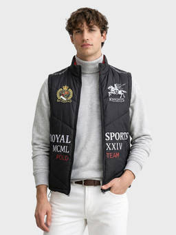 The Indian Garage Co - Men Black Regular Fit Printed High Neck Collar Sleeveless Jacket