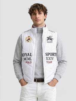The Indian Garage Co - Men White Regular Fit Printed High Neck Collar Sleeveless Jacket