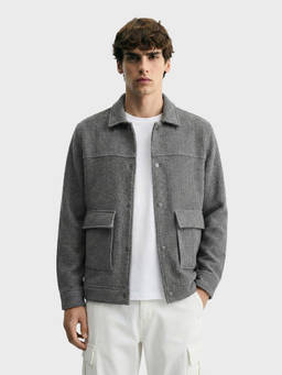 The Indian Garage Co - Men Grey Regular Fit Textured Full Sleeves Shacket