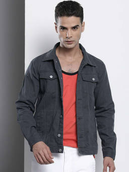 The Indian Garage Co - Men Grey Slim Fit Solid Cutaway Collar Full Sleeves Shacket