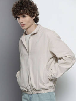 The Indian Garage Co - Men Beige Slim Fit Solid Cutaway Collar Full Sleeves Jacket