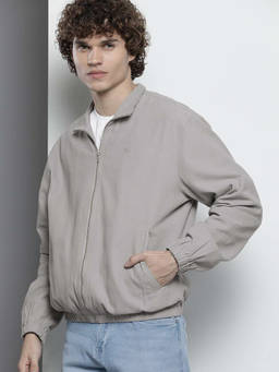 The Indian Garage Co - Men Grey Slim Fit Solid Cutaway Collar Full Sleeves Jacket
