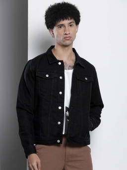 The Indian Garage Co - Men Black Slim Fit Full Sleeves Denim Jacket