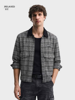 The Indian Garage Co - Men Grey Relaxed Fit Checked Cutaway Collar Full Sleeves Jacket