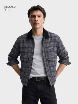 The Indian Garage Co - Men Black Relaxed Fit Checked Cutaway Collar Full Sleeves Jacket