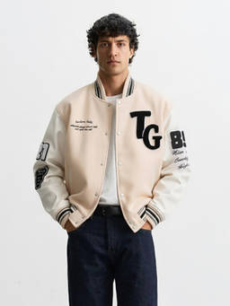 The Indian Garage Co - Men Cream Regular Fit Embroided Baseball Collar Full Sleeves Jacket
