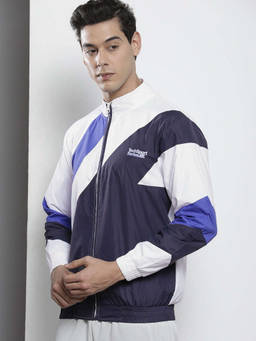 The Indian Garage Co - Men White Regular Fit Standup Collar Full Sleeves Windcheater