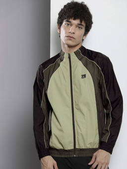 The Indian Garage Co - Men Olive Regular Fit Standup Collar Full Sleeves Windcheater