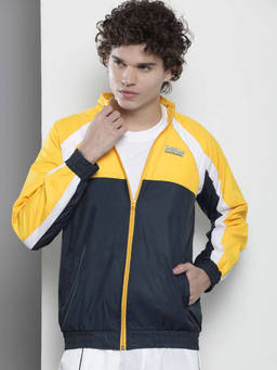 The Indian Garage Co - Men Navy Blue Regular Fit Standup Collar Full Sleeves Windcheater