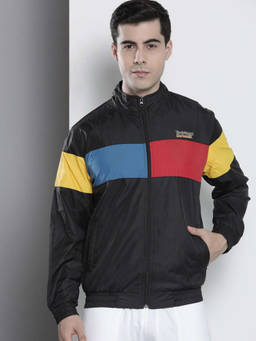 The Indian Garage Co - Men Black Regular Fit Standup Collar Full Sleeves Windcheater