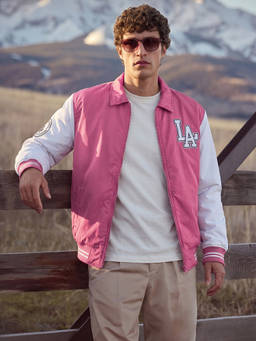 The Indian Garage Co - Men Pink Relaxed Fit Applique Polo Collar Full Sleeves Jacket